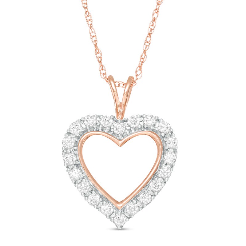 Main Image 1 of Previously Owned - 1/4 CT. T.W. Diamond Heart Outline Pendant in 10K Rose Gold