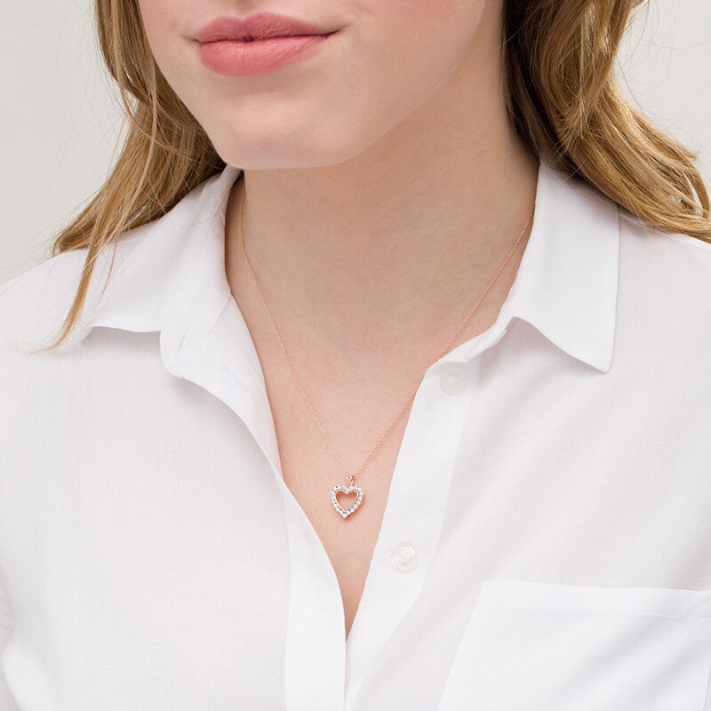 Main Image 2 of Previously Owned - 1/4 CT. T.W. Diamond Heart Outline Pendant in 10K Rose Gold