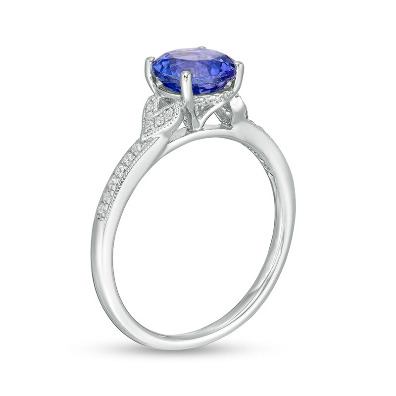 Main Image 3 of Previously Owned - 7.0mm Tanzanite and 1/10 CT. T.W. Diamond Vintage-Style Engagement Ring in 14K White Gold