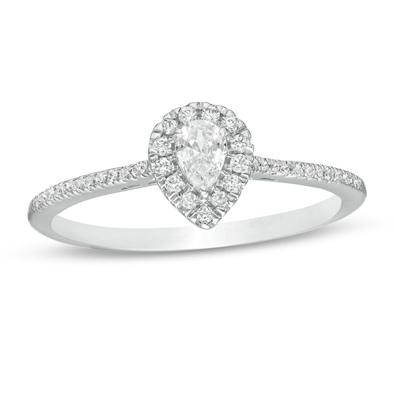Main Image 1 of Previously Owned - Cherished Promise Collection™ 1/3 CT. T.W. Pear-Shaped Diamond Frame Promise Ring in 10K White Gold
