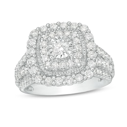 Previously Owned - 1-1/2 CT. T.W. Diamond Double Cushion Frame Engagement Ring in 10K White Gold