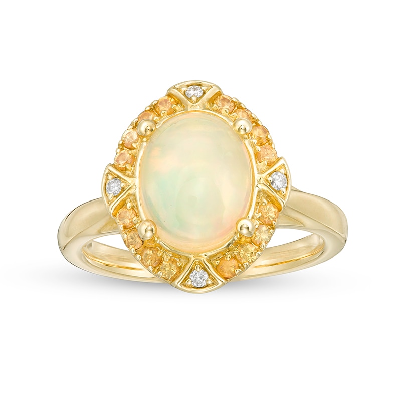 Previously Owned - Captivating Color Oval Opal, Spessartite and Diamond Accent Frame Ring in 14K Gold