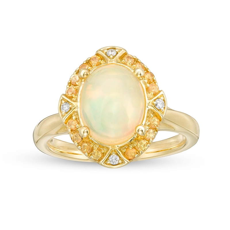Main Image 1 of Previously Owned - Captivating Color Oval Opal, Spessartite and Diamond Accent Frame Ring in 14K Gold
