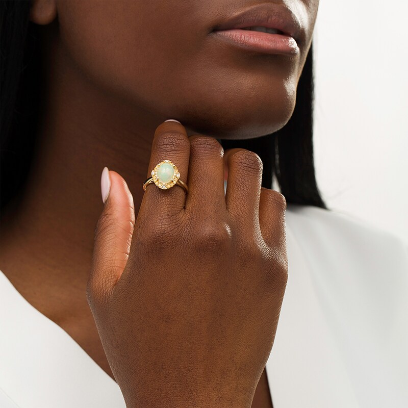 Main Image 2 of Previously Owned - Captivating Color Oval Opal, Spessartite and Diamond Accent Frame Ring in 14K Gold