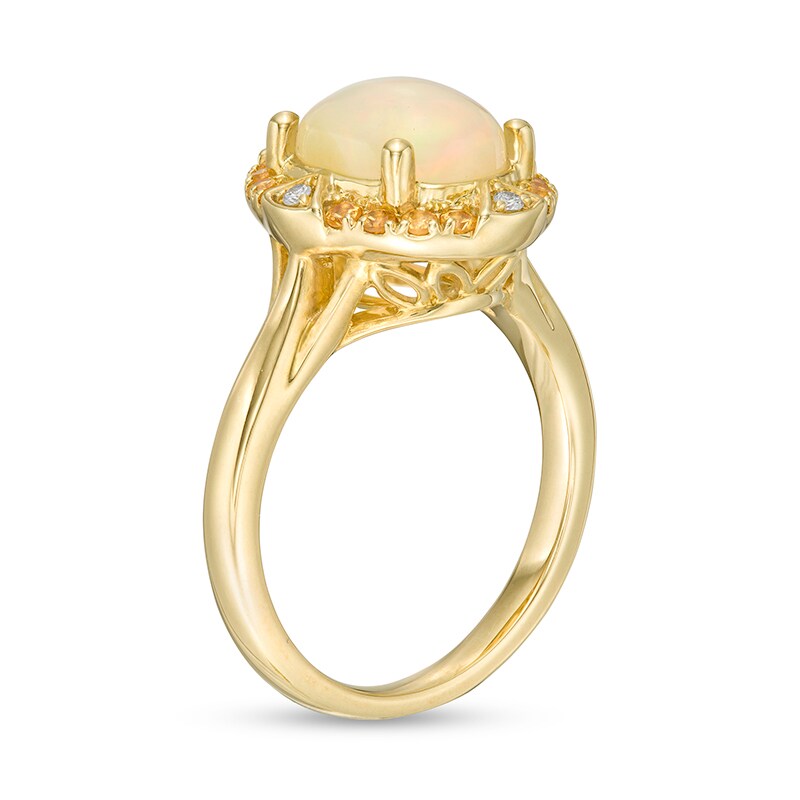 Main Image 3 of Previously Owned - Captivating Color Oval Opal, Spessartite and Diamond Accent Frame Ring in 14K Gold