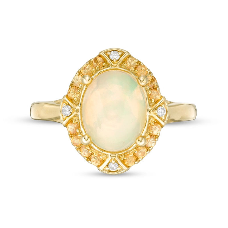 Previously Owned - Captivating Color Oval Opal, Spessartite and Diamond Accent Frame Ring in 14K Gold