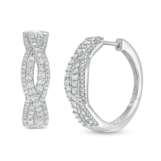 Previously Owned - 1 CT. T.W. Diamond Loose Braid Hoop Earrings in 10K White Gold Previously Owned - 1 CT. T.W. Diamond Loose Braid Hoop Earrings in 10K White Gold