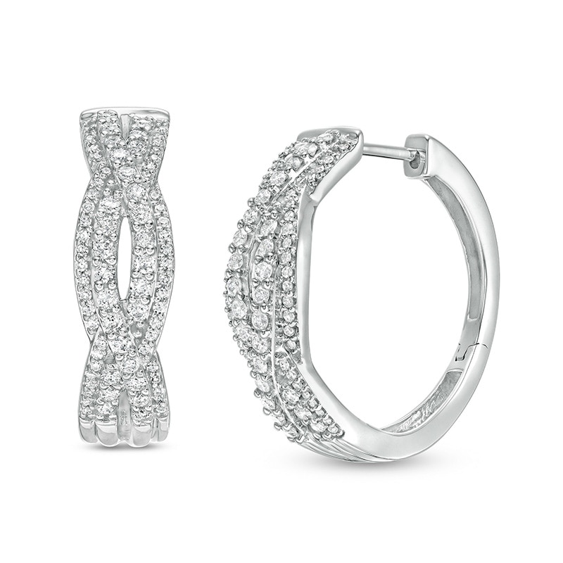 Previously Owned - 1 CT. T.W. Diamond Loose Braid Hoop Earrings in 10K White Gold