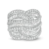 Previously Owned - 2 CT. T.W. Baguette and Round Diamond Layered Overlay Ring in 10K White Gold