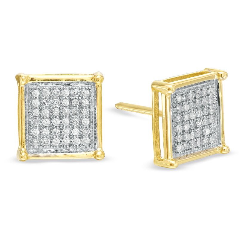 Main Image 1 of Previously Owned - 1/4 CT. T.W. Diamond Micro-Pavé Square Stud Earrings in 10K Gold