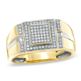 Previously Owned - 1/4 CT. T.W. Diamond Micro Cluster Square Stepped Ring in 10K Gold