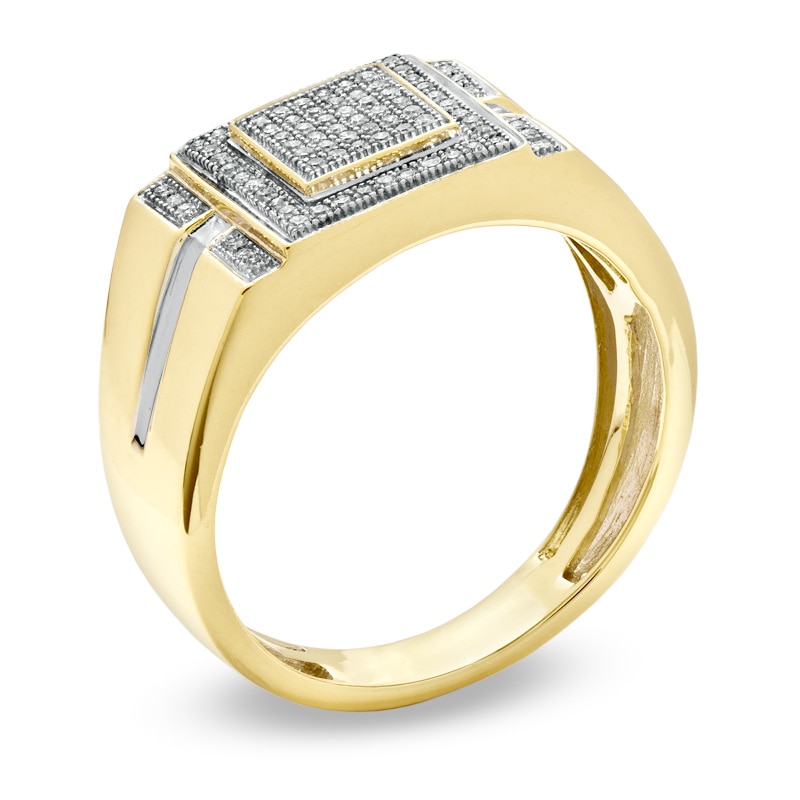 Main Image 2 of Previously Owned - 1/4 CT. T.W. Diamond Micro Cluster Square Stepped Ring in 10K Gold