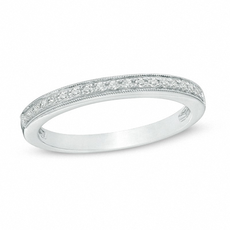 Main Image 1 of Previously Owned - 1/10 CT. T.W. Diamond Milgrain Wedding Band in 14K White Gold
