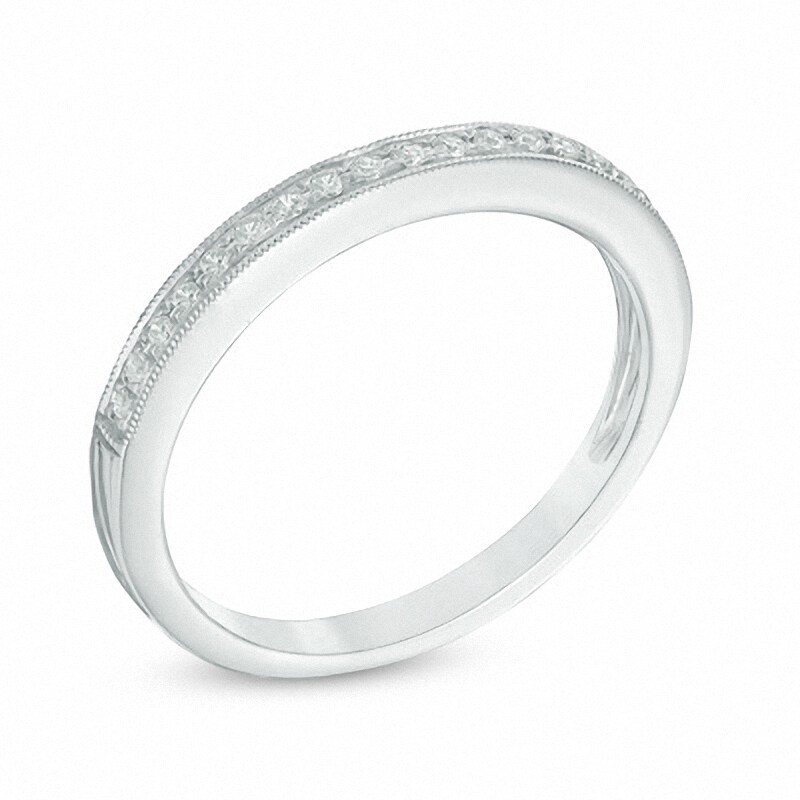 Main Image 2 of Previously Owned - 1/10 CT. T.W. Diamond Milgrain Wedding Band in 14K White Gold
