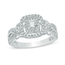 Previously Owned - 1/2 CT. T.W. Diamond Frame Vintage-Style Engagement Ring in 10K White Gold