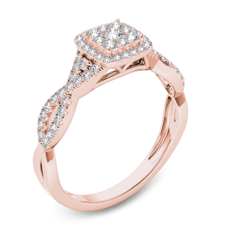 Main Image 2 of Previously Owned - 1/2 CT. T.W. Diamond Cushion Frame Twist Shank Engagement Ring in 14K Rose Gold