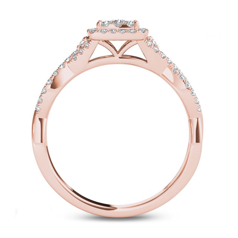 Main Image 3 of Previously Owned - 1/2 CT. T.W. Diamond Cushion Frame Twist Shank Engagement Ring in 14K Rose Gold