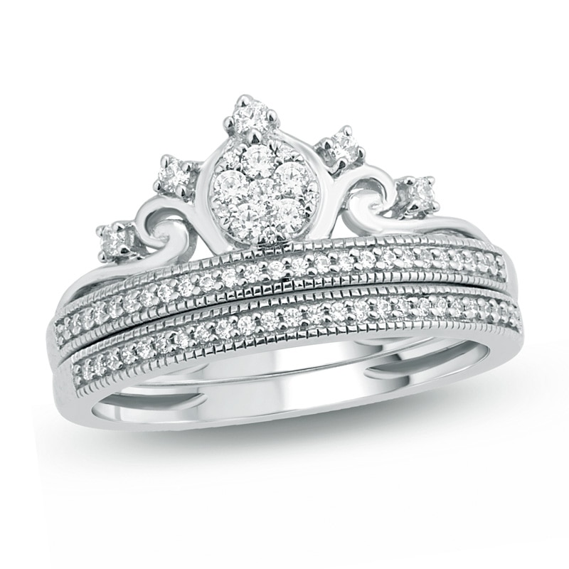 Previously Owned - 1/3 CT. T.W. Composite Diamond Tiara Bridal Set in 10K White Gold