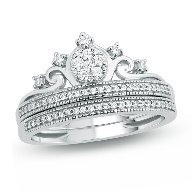 Main Image 1 of Previously Owned - 1/3 CT. T.W. Composite Diamond Tiara Bridal Set in 10K White Gold