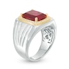 Thumbnail Image 2 of Previously Owned - Cushion-Cut Lab-Created Ruby and 1/6 CT. T.W. Diamond Ring in Sterling Silver and 10K Gold