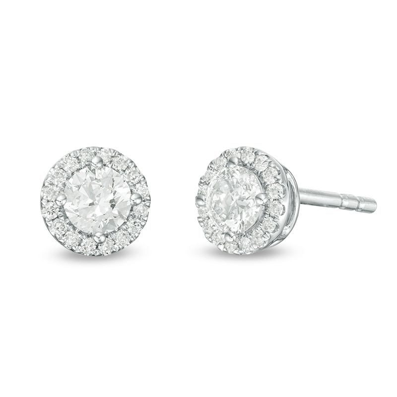 Main Image 1 of Previously Owned - 1/2 CT. T.W. Diamond Frame Stud Earrings in 14K White Gold