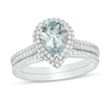 Thumbnail Image 1 of Previously Owned - Pear-Shaped Aquamarine and 3/8 CT. T.W. Diamond Frame Double Row Bridal Set in 14K White Gold