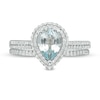 Thumbnail Image 4 of Previously Owned - Pear-Shaped Aquamarine and 3/8 CT. T.W. Diamond Frame Double Row Bridal Set in 14K White Gold