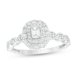 Previously Owned - 3/8 CT. T.W. Emerald-Cut Diamond Art Deco Vintage-Style Engagement Ring in 10K White Gold