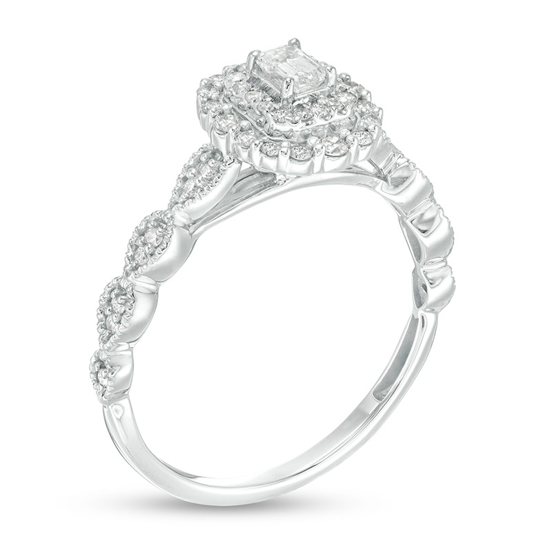 Main Image 3 of Previously Owned - 3/8 CT. T.W. Emerald-Cut Diamond Art Deco Vintage-Style Engagement Ring in 10K White Gold