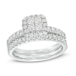Previously Owned - 1 CT. T.W. Quad Princess-Cut Diamond Frame Bridal Set in 14K White Gold