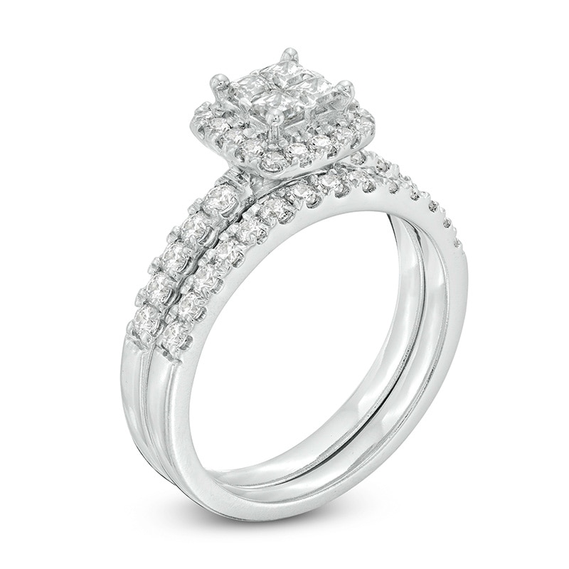 Main Image 2 of Previously Owned - 1 CT. T.W. Quad Princess-Cut Diamond Frame Bridal Set in 14K White Gold