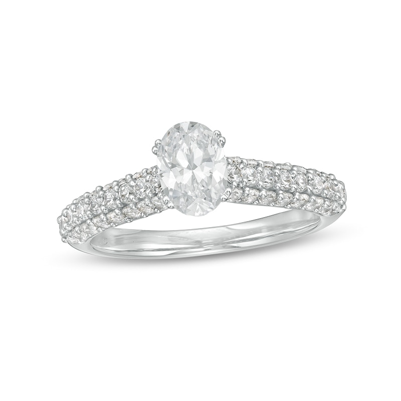 Main Image 1 of Previously Owned - 1-1/2 CT. T.W. Oval Lab-Grown Diamond Engagement Ring in 14K White Gold (F/VS2)