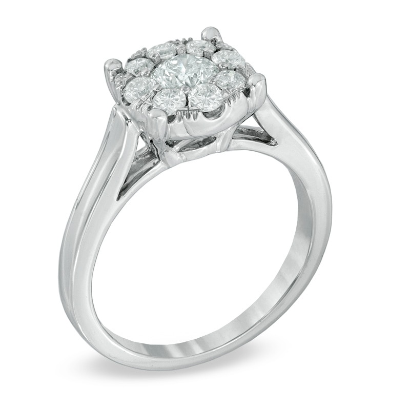 Main Image 2 of Previously Owned - 1 CT. T.W. Diamond Cluster Engagement Ring in 14K White Gold