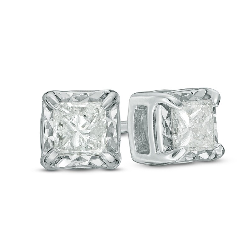 Main Image 1 of Previously Owned - 1/2 CT. T.W. Princess-Cut Diamond Solitaire Stud Earrings in 10K White Gold