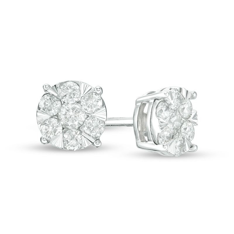 Main Image 1 of Previously Owned - 1/2 CT. T.W. Diamond Frame Stud Earrings in 10K White Gold