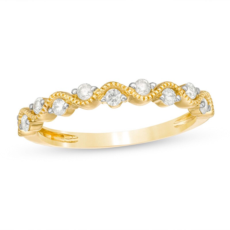 Main Image 1 of Previously Owned - 1/4 CT. T.W. Diamond Wave Vintage-Style Anniversary Band in 10K Gold