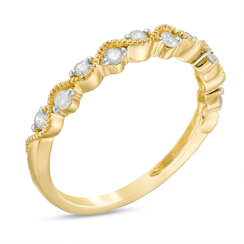Main Image 2 of Previously Owned - 1/4 CT. T.W. Diamond Wave Vintage-Style Anniversary Band in 10K Gold