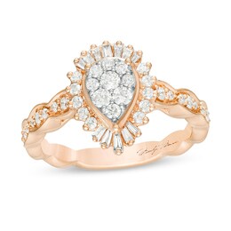 Previously Owned - Marilyn Monroe™ Collection 5/8 CT. T.W. Composite Pear-Shaped Diamond Scallop Shank in 14K Rose Gold