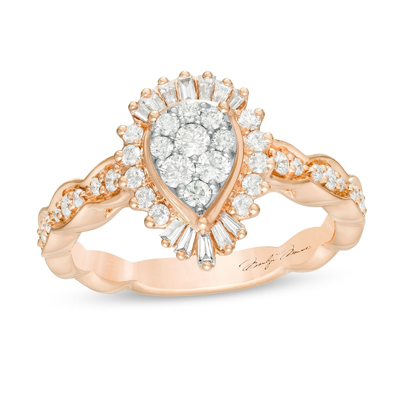 Main Image 1 of Previously Owned - Marilyn Monroe™ Collection 5/8 CT. T.W. Composite Pear-Shaped Diamond Scallop Shank in 14K Rose Gold