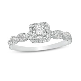 Previously Owned - 1/4 CT. T.W. Princess-Cut Diamond Cushion Frame Twist Shank Promise Ring in 10K White Gold