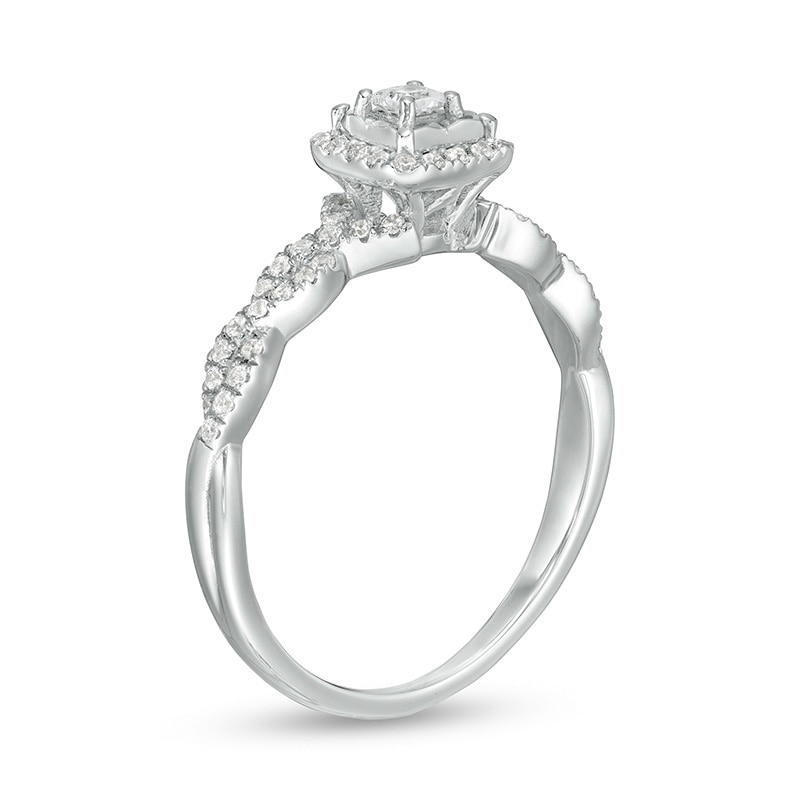 Main Image 3 of Previously Owned - 1/4 CT. T.W. Princess-Cut Diamond Cushion Frame Twist Shank Promise Ring in 10K White Gold