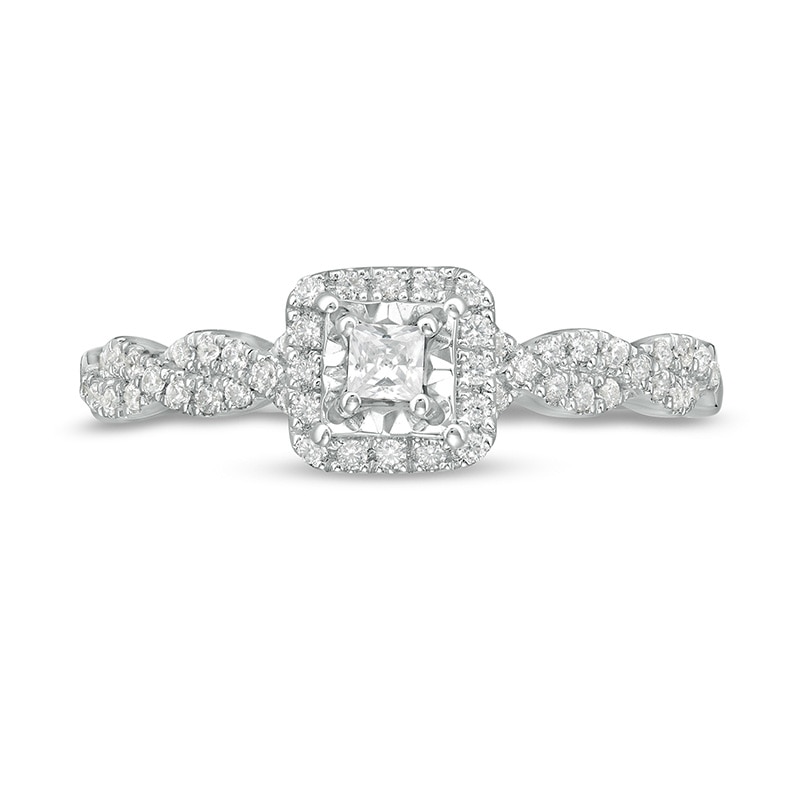 Previously Owned - 1/4 CT. T.W. Princess-Cut Diamond Cushion Frame Twist Shank Promise Ring in 10K White Gold