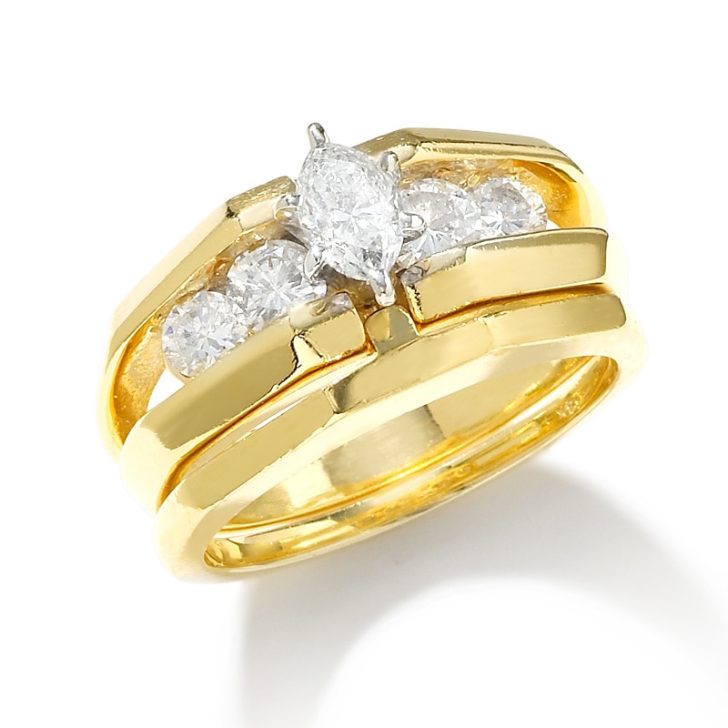 Main Image 1 of Previously Owned - 1 CT. T.W. Marquise Diamond Solitaire Engagement Ring with Round Side Accents in 14K Gold