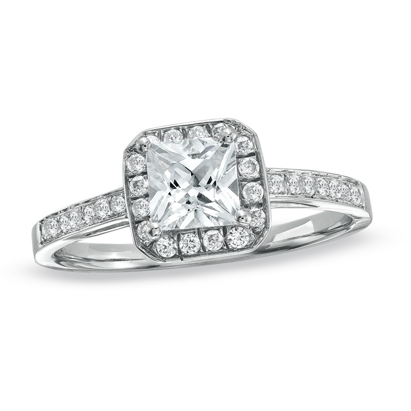 Previously Owned - 3/4 CT. T.W. Princess-Cut Diamond Framed Engagement Ring in 14K White Gold