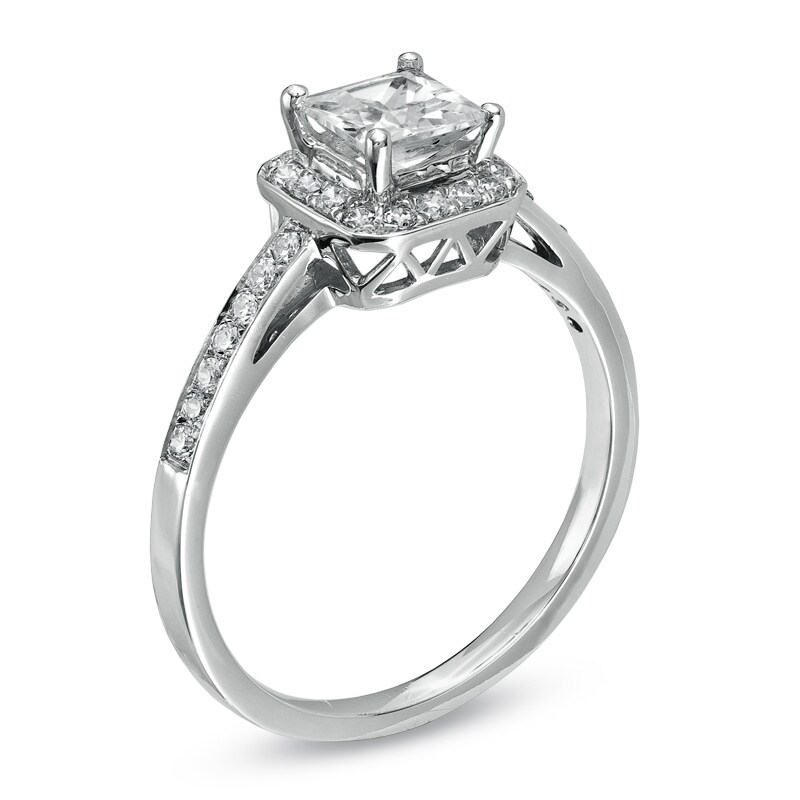 Previously Owned - 3/4 CT. T.W. Princess-Cut Diamond Framed Engagement Ring in 14K White Gold