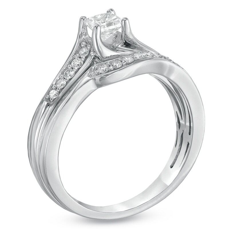 Main Image 2 of Previously Owned - 1/2 CT. T.W. Princess-Cut Diamond Bridal Set in 10K White Gold