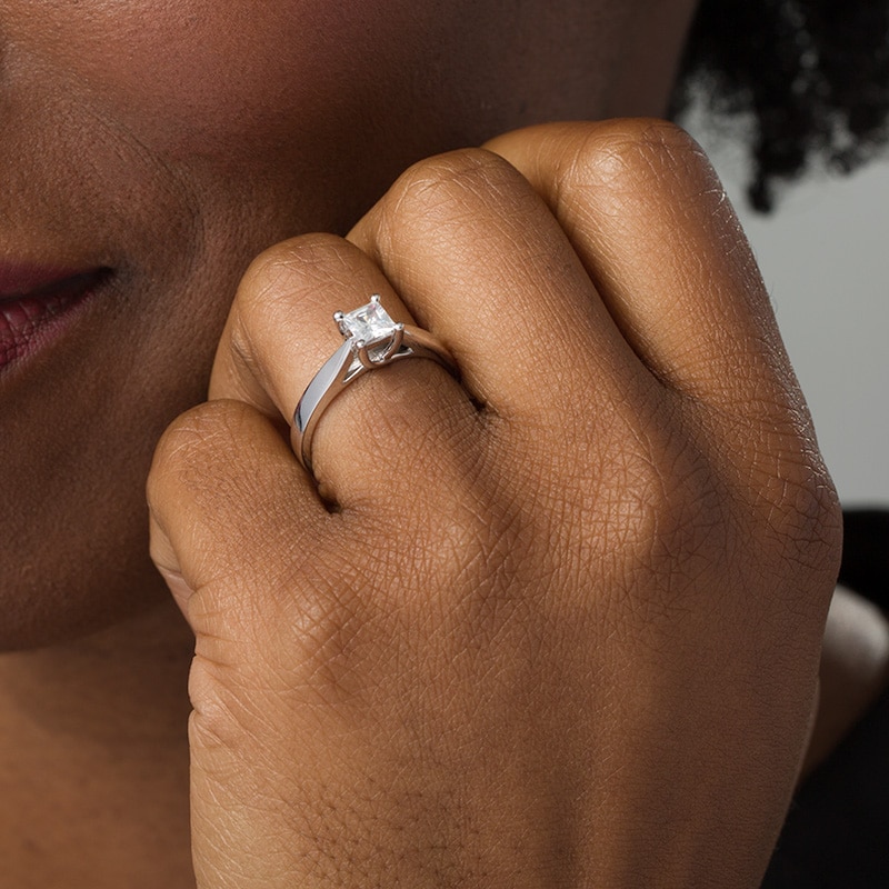 Previously Owned - Celebration Ideal 1/2 CT. Princess-Cut Diamond Solitaire Engagement Ring in 14K White Gold (I/I1)