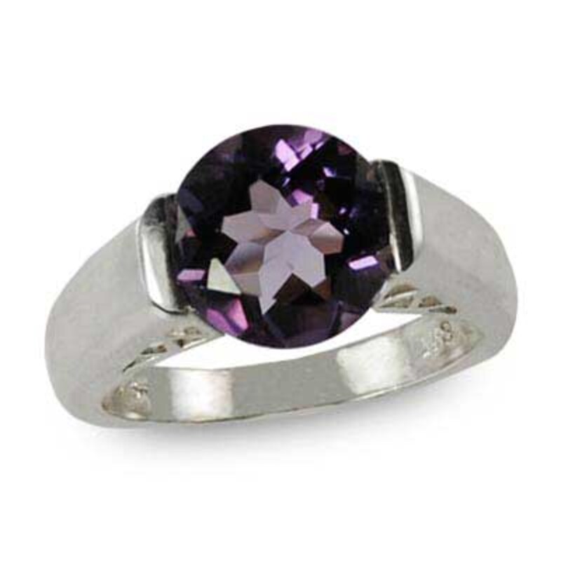 Main Image 1 of Previously Owned - 10.0mm Amethyst Half-Bezel Set Ring in Sterling Silver
