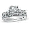 Thumbnail Image 1 of Previously Owned - 1/2 CT. T.W. Quad Princess-Cut Diamond Vintage-Style Bridal Set in 10K White Gold