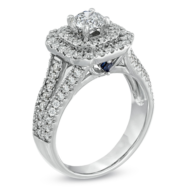 Main Image 2 of Previously Owned - Vera Wang Love Collection 1-1/2 CT. T.W. Diamond Double Frame Engagement Ring in 14K White Gold